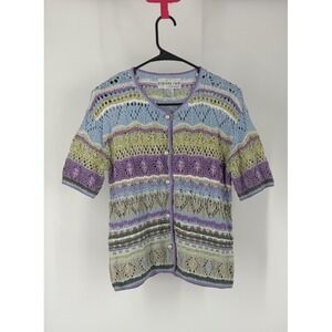 Bedford Fair Cardigan Womens S Crochet Knit Pastel Cottagecore granny floral VTG